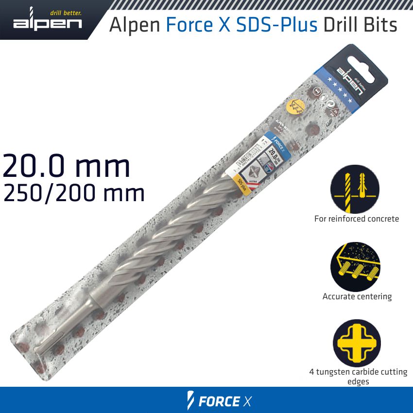 Force X 20.0 X 250/200 Sds Plus Drill Bit X4 Cutting Edges