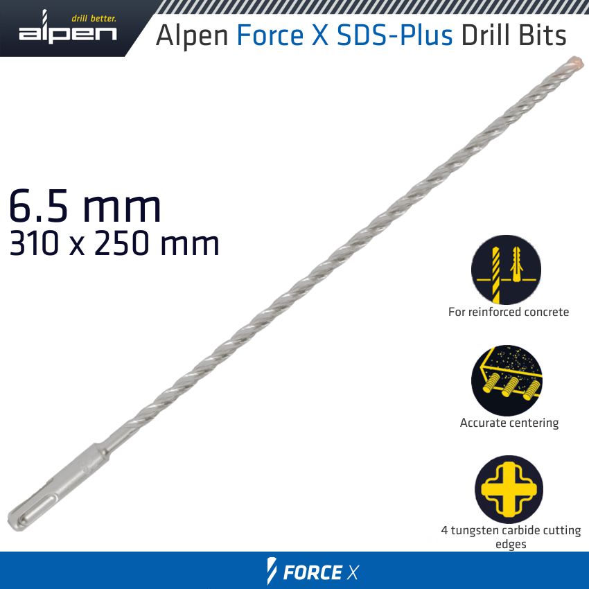 Force X 6.5 X 310/250 Sds Plus Drill Bit X4 Cutting Edges