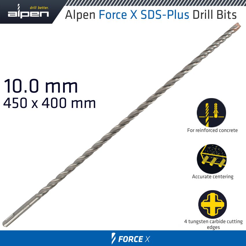 Force X 10.0 X 450/400 Sds Plus Drill Bit X4 Cutting Edges