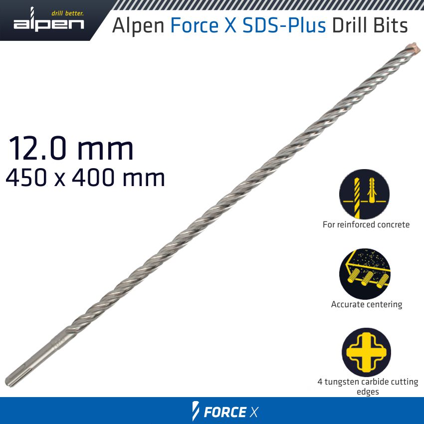 Force X 12.0 X 450/400 Sds Plus Drill Bit X4 Cutting Edges