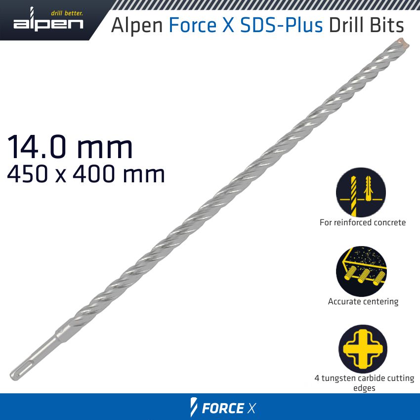 Force X 14.0 X 450/400 Sds Plus Drill Bit X4 Cutting Edges