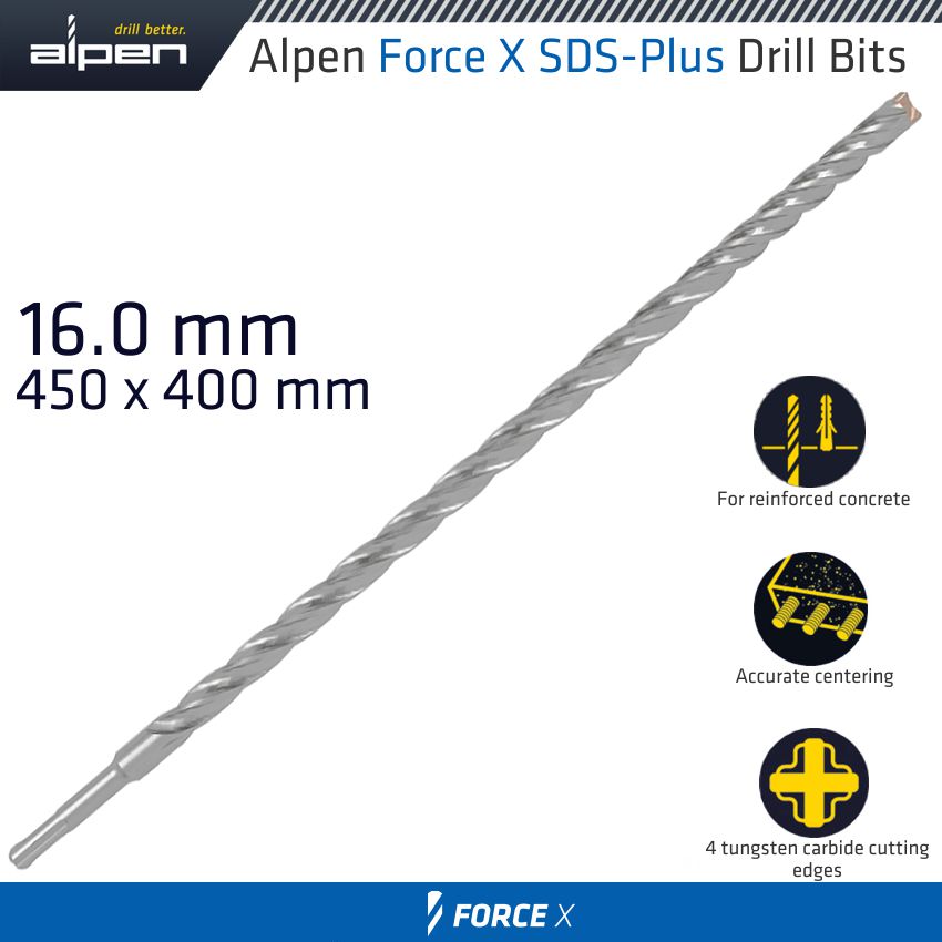 Force X 16.0 X 450/400 Sds Plus Drill Bit X4 Cutting Edges