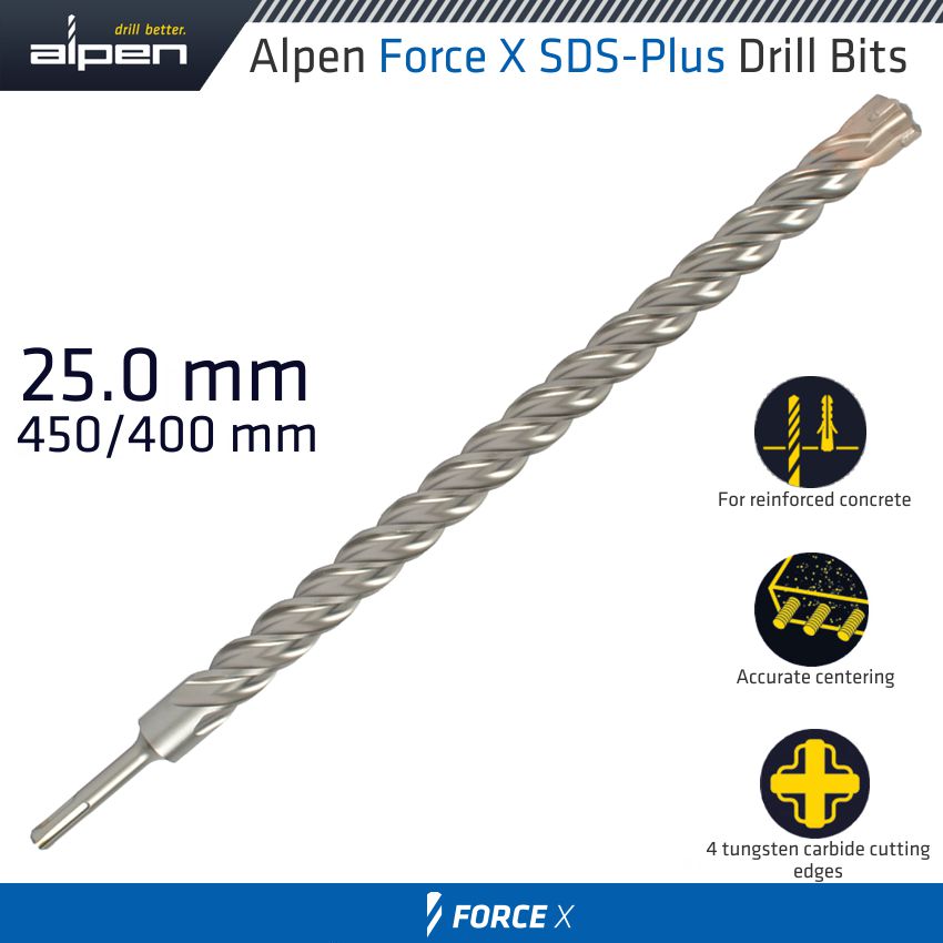 Force X 25.0 X 450/400 Sds Plus Drill Bit X4 Cutting Edges