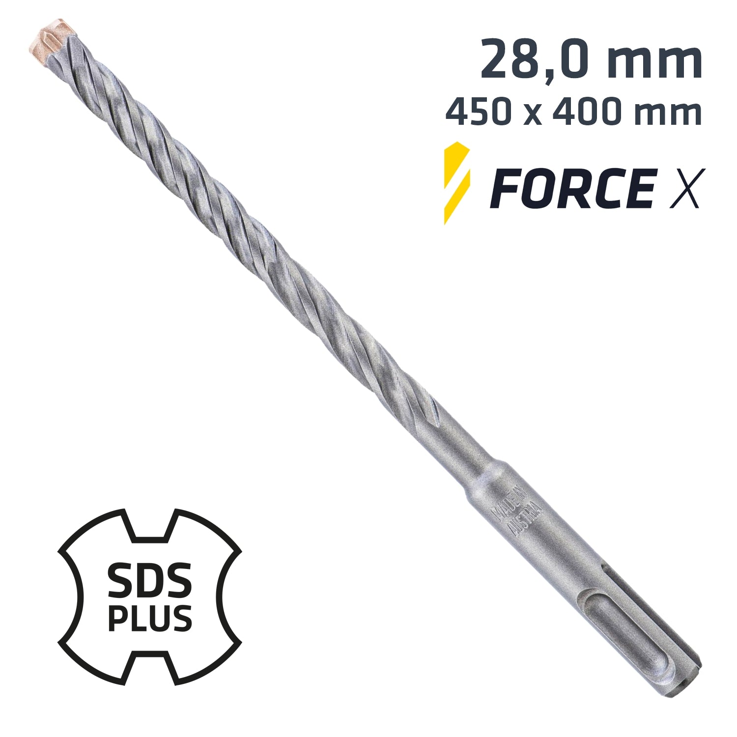 Force X 28.0 X 450/400 Sds Plus Drill Bit X4 Cutting Edges