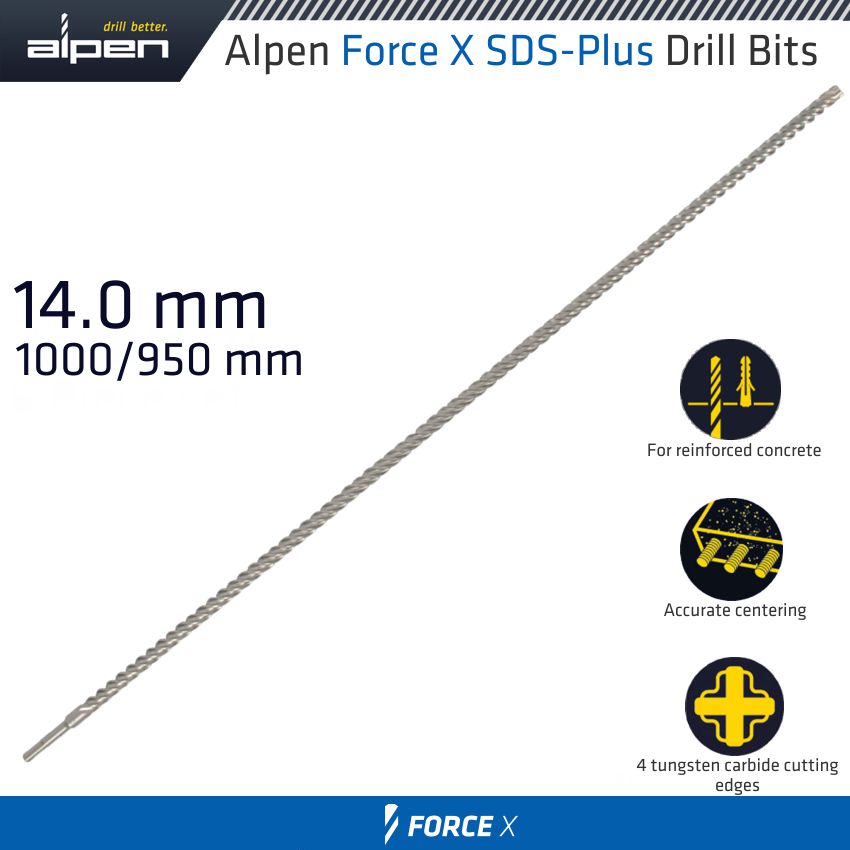 Force X 14.0 X 1000/950 Sds Plus Drill Bit X4 Cutting Edges