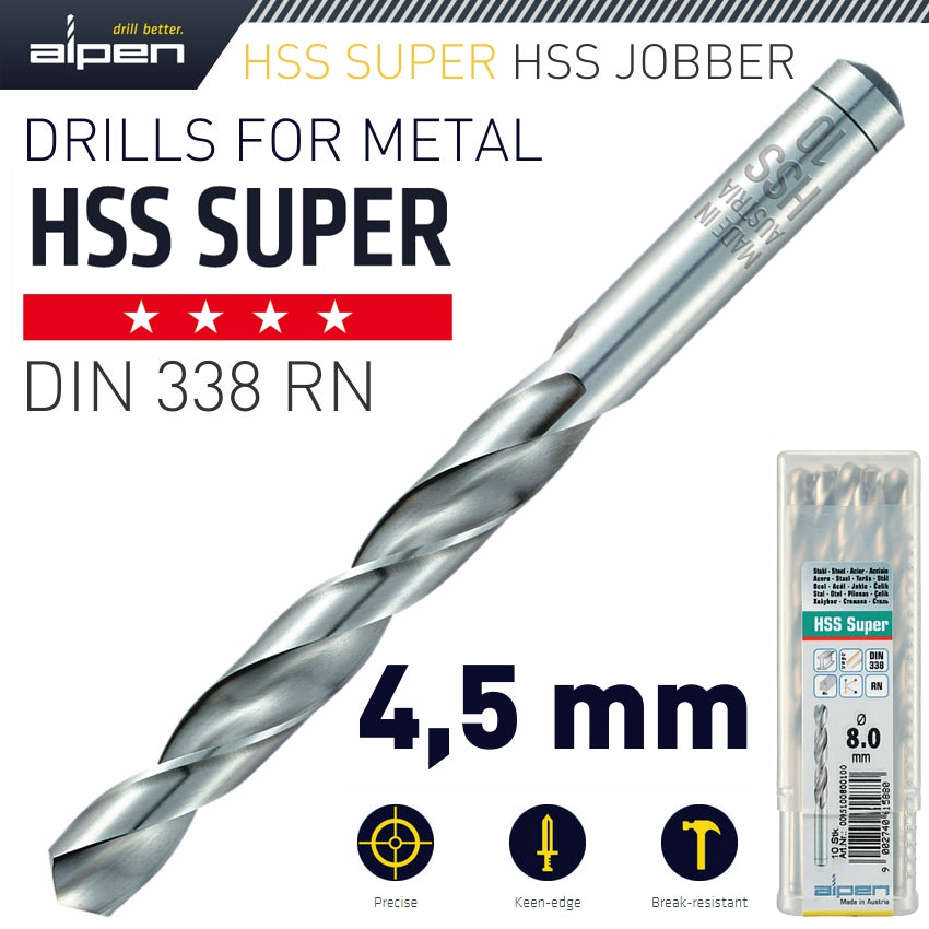 Hss Super Drill Bit 4.5 Mm Bulk