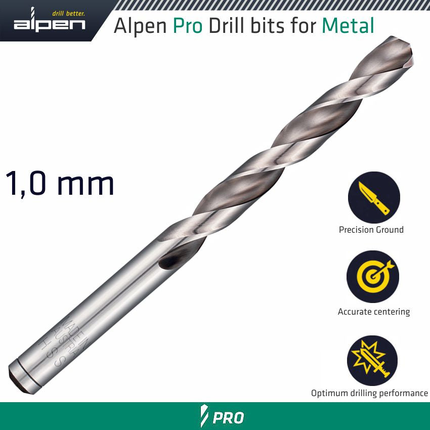 Alpen Pro 1.0 Mm Hss Drill Din 338 Rn 135 With Split Point Bulk