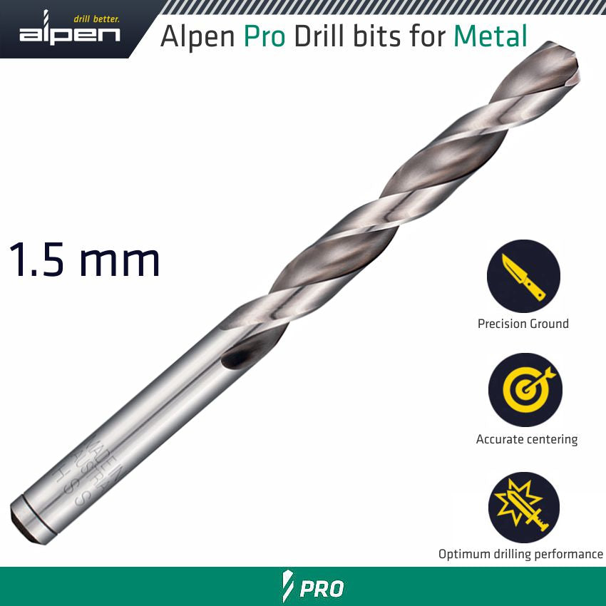 Alpen Pro 1.5 Mm Hss Drill Din 338 Rn 135 With Split Point Bulk