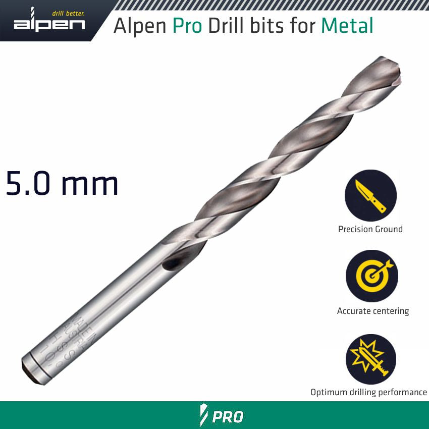 Alpen Pro 5.0 Mm Hss Drill Din 338 Rn 135 With Split Point Bulk