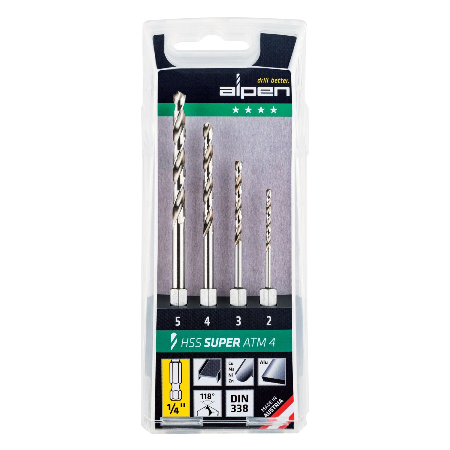 Hex Shank Set Hss For 4 Piece 2.3.4.5 Mm