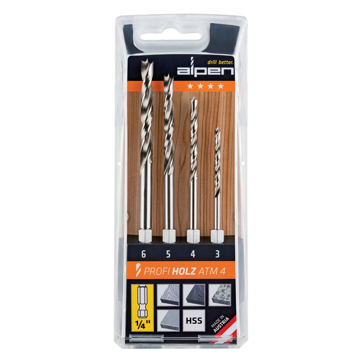 Hex Shank Set Hss For Wood 4 Piece 3 4 5 6 Mm