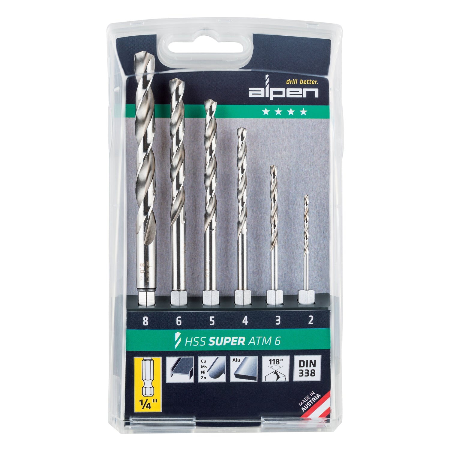 Hex Shank Hss Super Set 6 Piece 2 3 4 5 6 8 Mm