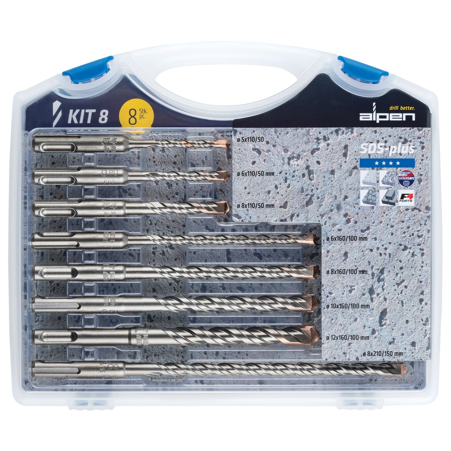 Sds Plus Drill Bit Set 8 Piece In Plastic Carry Case