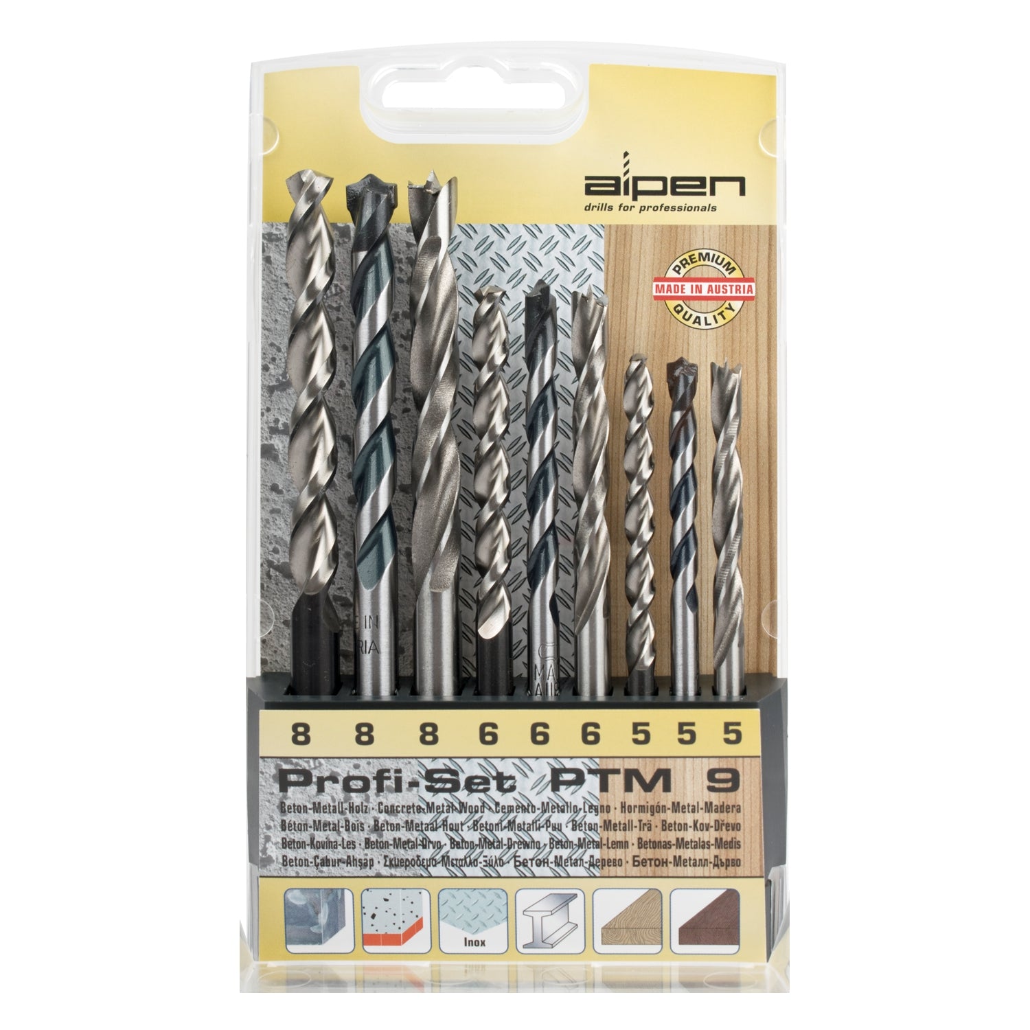 Alpen 9 Pce Set Wood.Hss Super And Masonry 5 Mm 6 Mm And 8 Mm