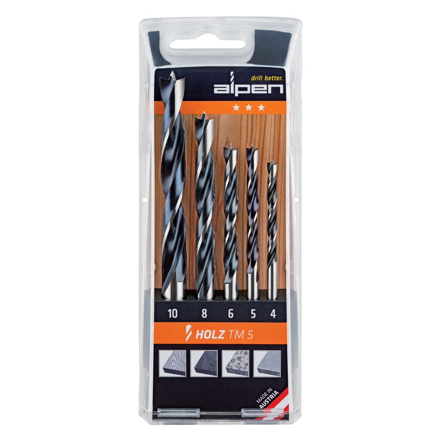 Wood Drill Bit Set 5 Piece 4 5 6 8 10