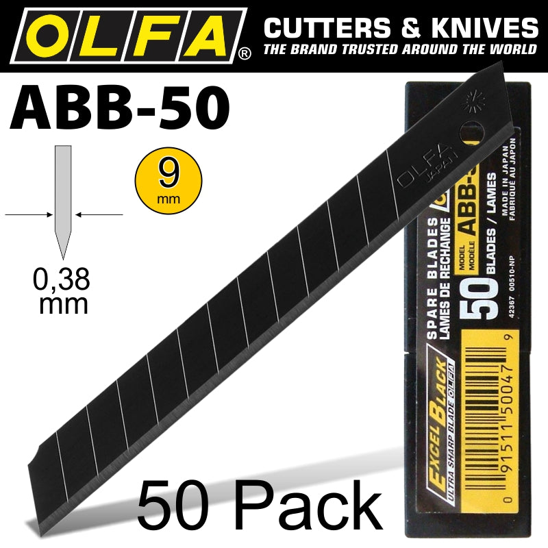 Olfa Blades Black X Sharp 50 Per Pack Ultra Sharp 9 Mm