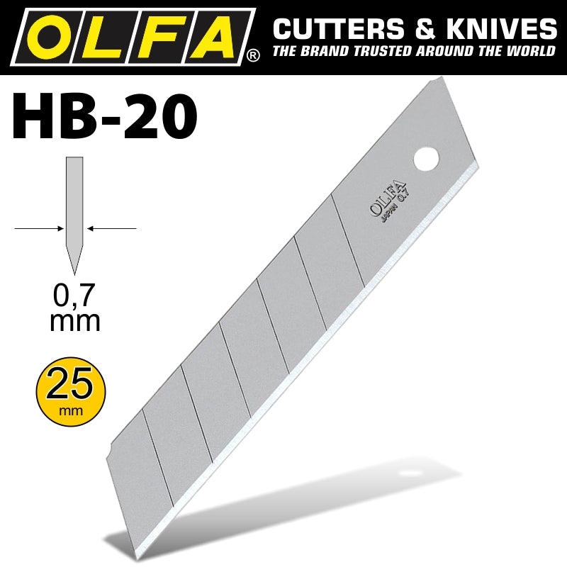 Olfa Blades For H1 And Xh1 Knife 20 Per Pack 25 Mm