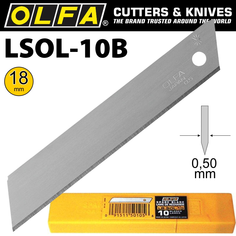 Olfa Blades 18 Mm Non Segmented Solid 10 Pk