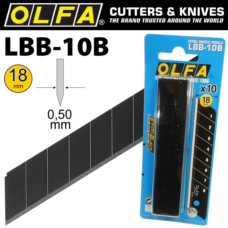 Olfa Blades Excel Black 10/Pk Carded Ultra Sharp 18 Mm