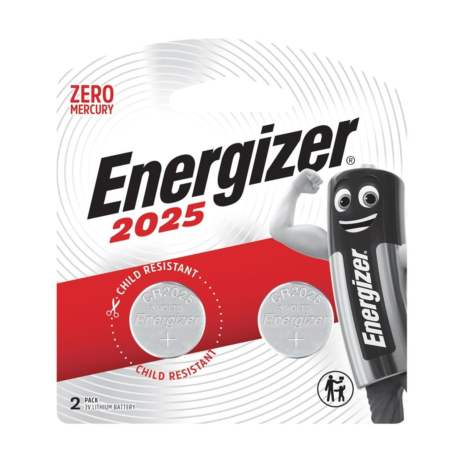 Energizer Cr2025 3 V Lithium Coin Battery 2 Pack (Moq12)