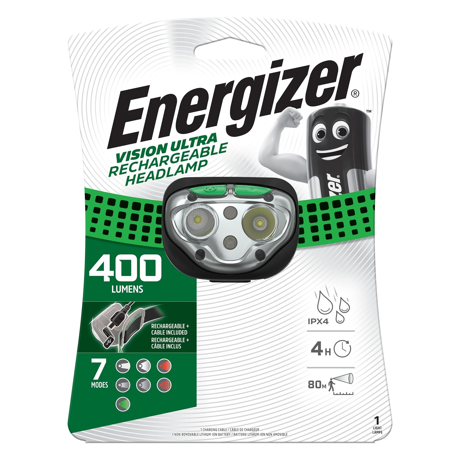 Energizer 400 Lum Vision Recharge Headlight Green