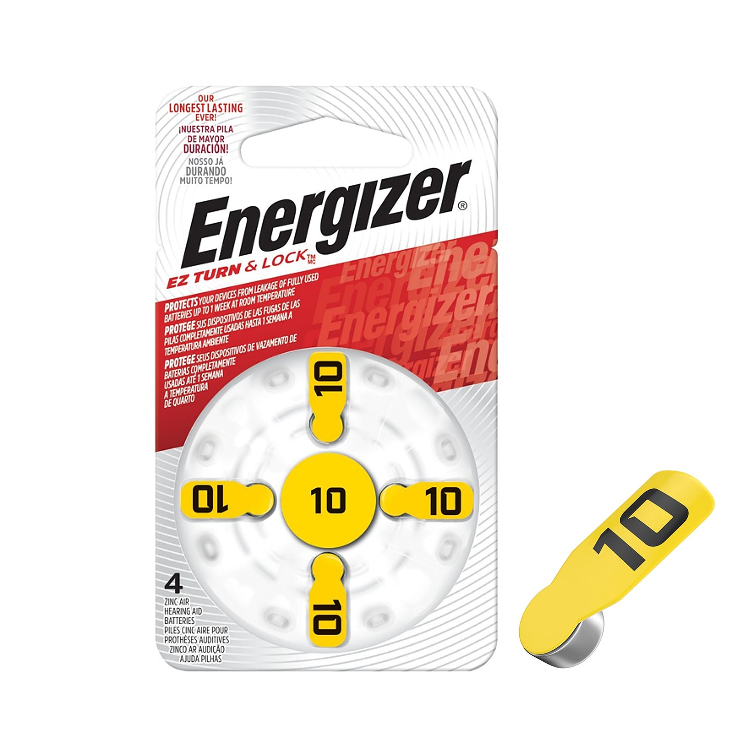 Energizer Hearing Aid Bat 10 Yellow 4 Pack (Moq 10)