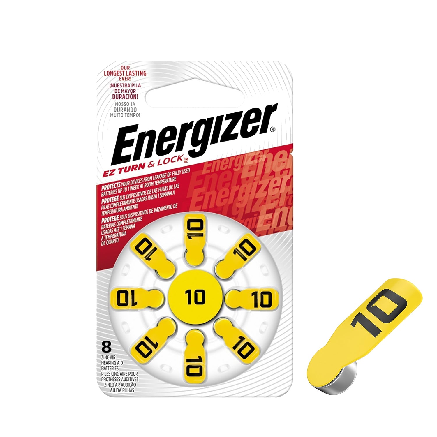 Energizer Hearing Aid Bat 10 Yellow 8 Pack (Moq 10)