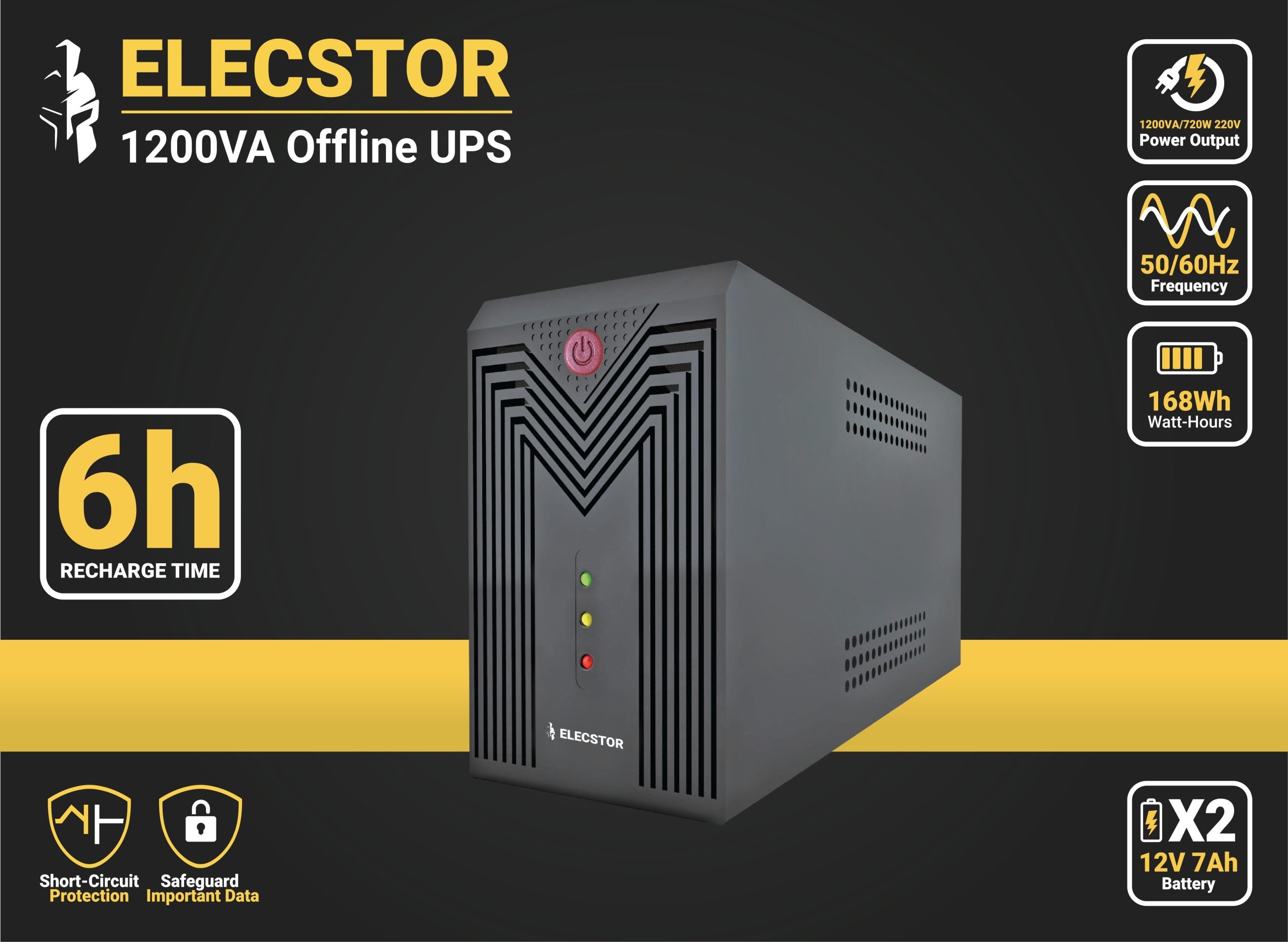 ELE-1200VA - ELECSTOR 1200VA OFFLINE UPS - FRONT SHOT