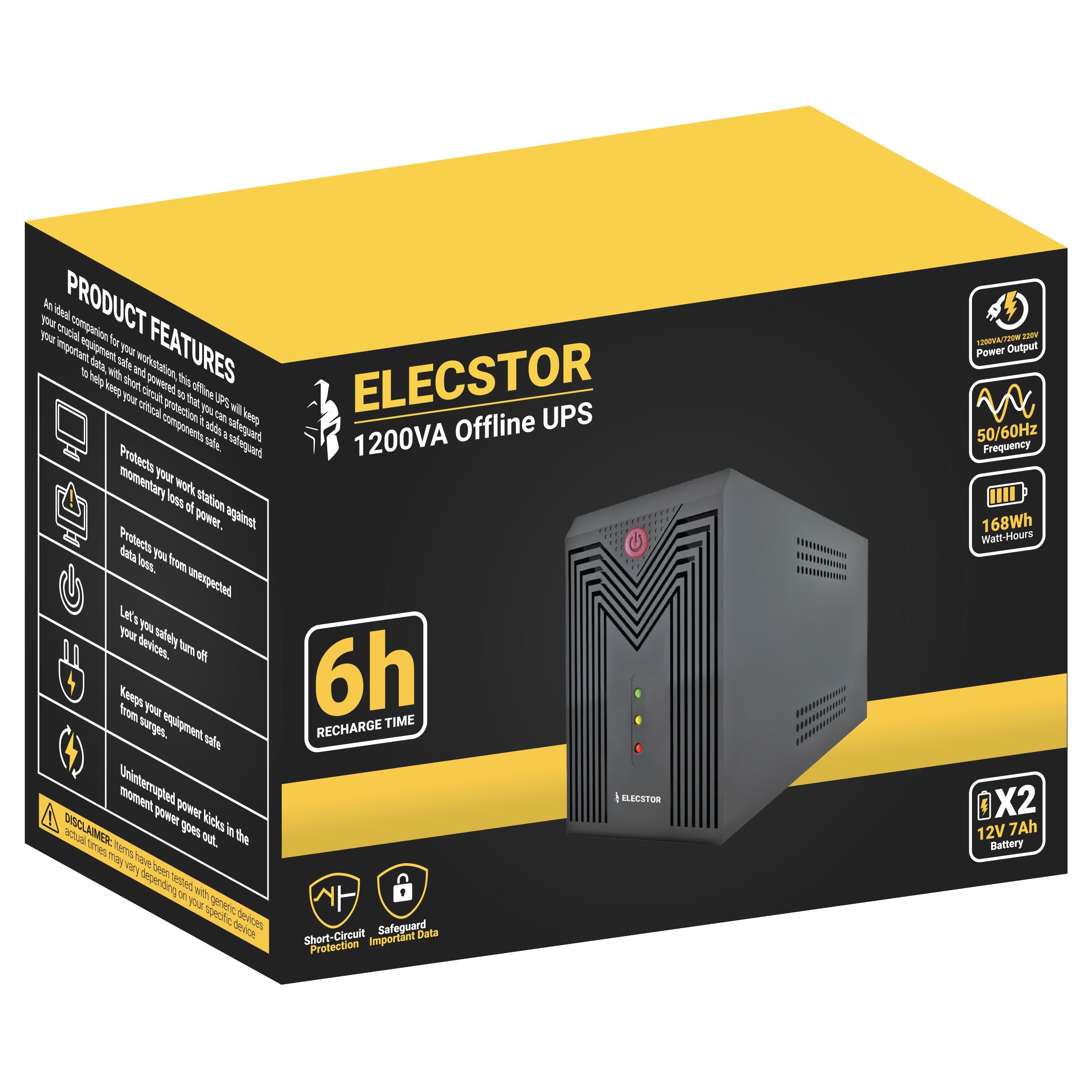 ELE-1200VA - ELECSTOR 1200VA OFFLINE UPS - PACKSHOT- TRANSPARENT BACKGROUND