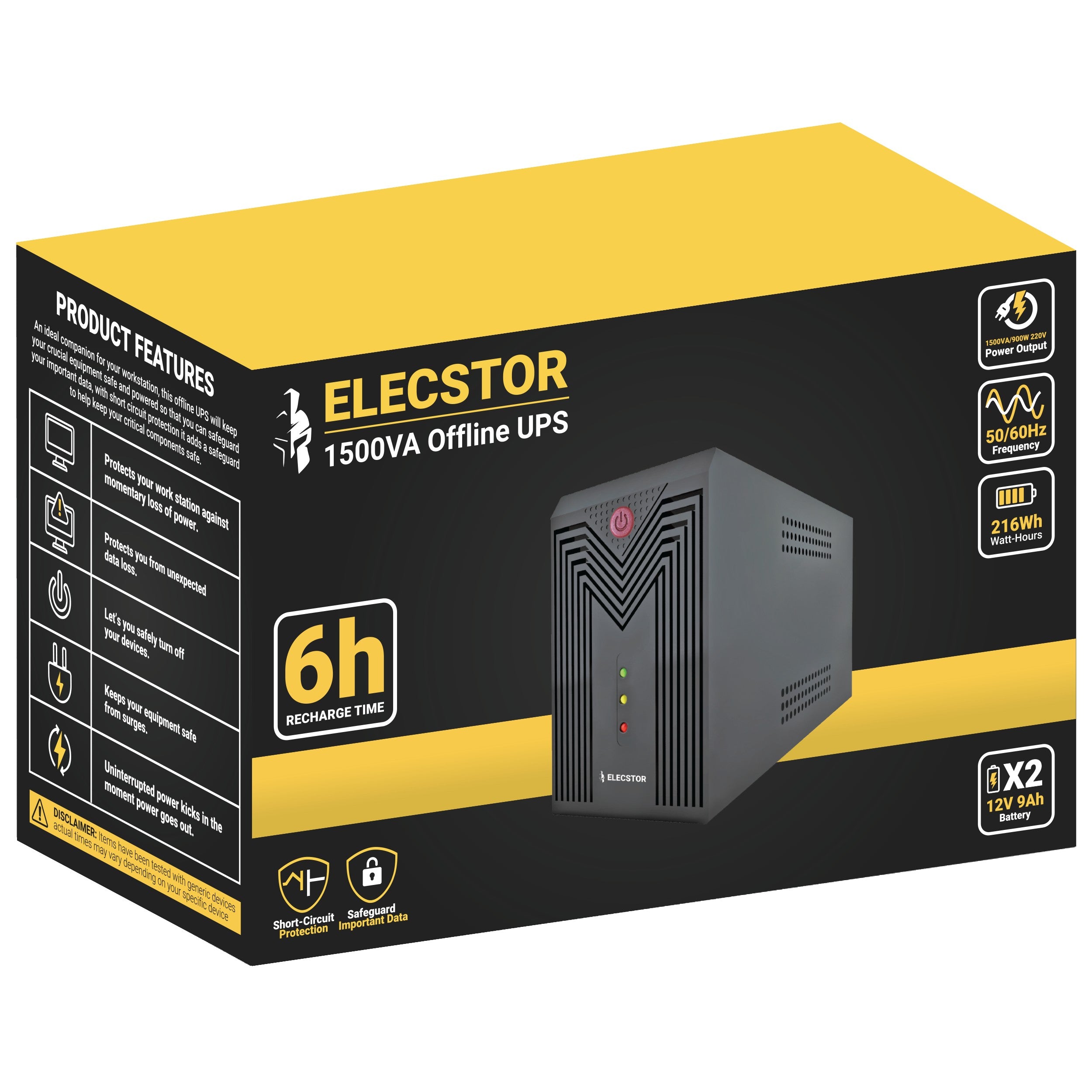 ELE-1500VA - ELECSTOR 1500VA OFFLINE UPS - PACKSHOT - WHITE BACKGROUND