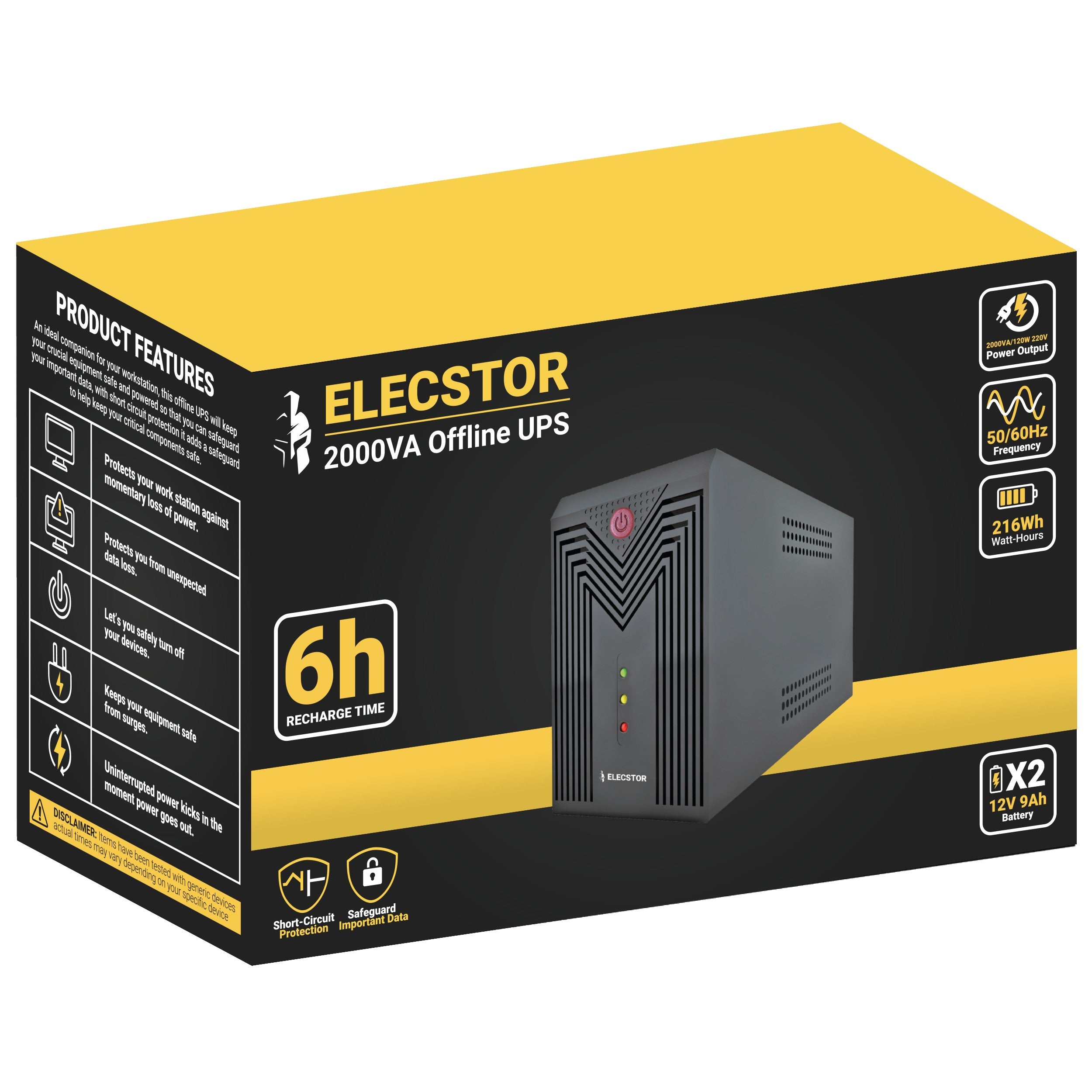 ELE-2000VA - ELECSTOR 2000VA OFFLINE UPS - PACKSHOT - WHITE BACKGROUND