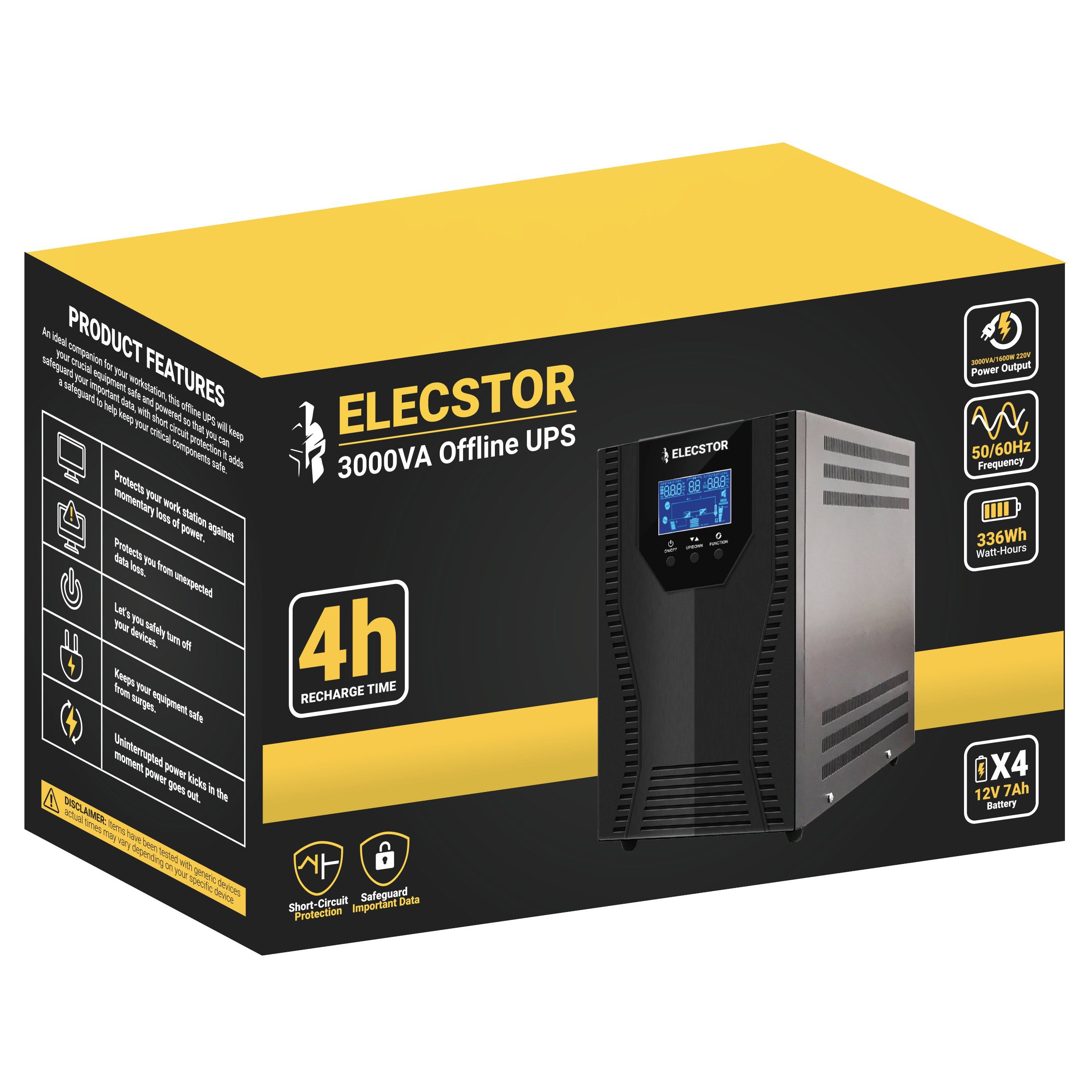 ELE-3000VA - ELECSTOR 3000VA OFFLINE UPS - PACKSHOT - WHITE BACKGROUND