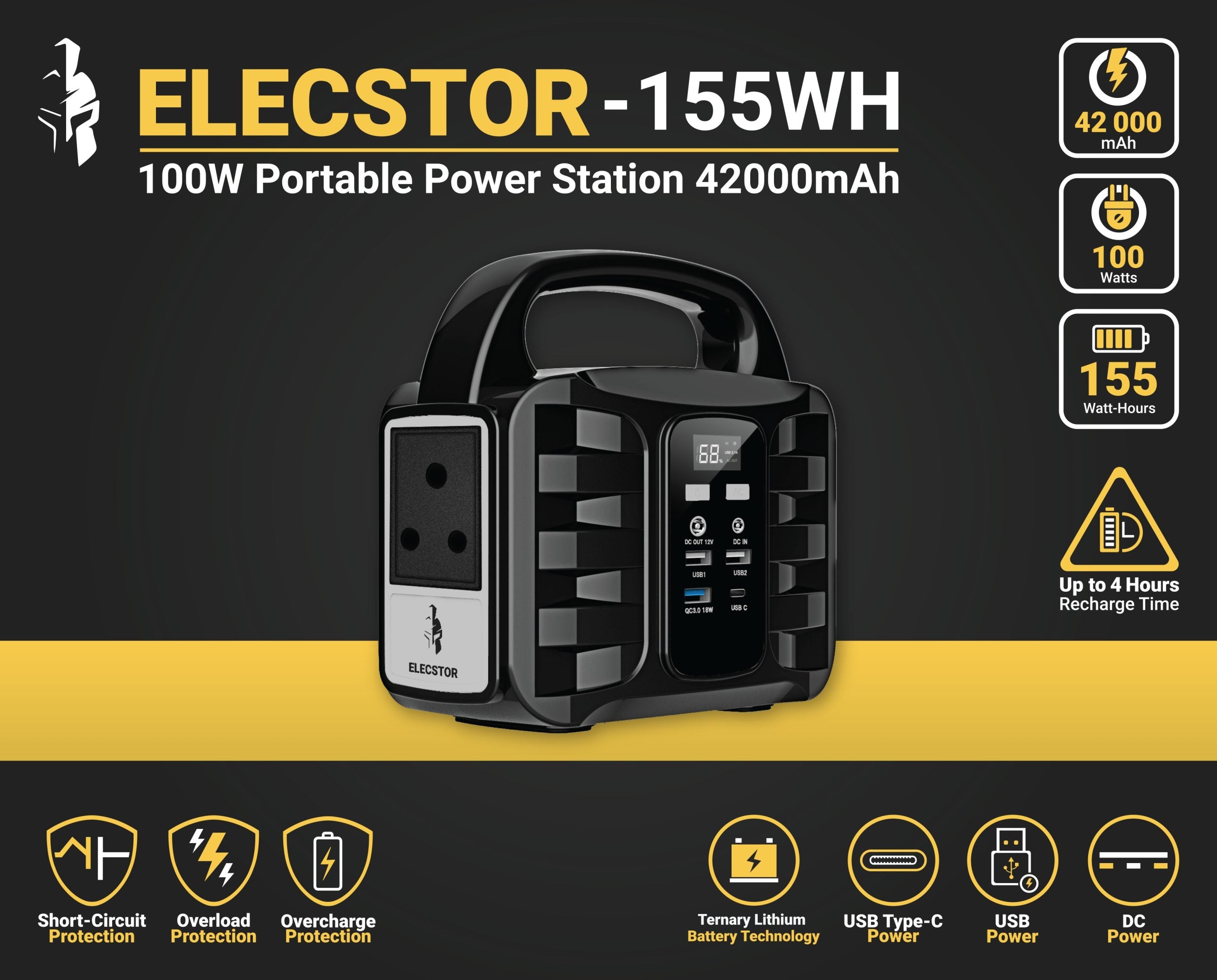 Elecstor - 100W - Portable Power Supply - 42000mAh - Front