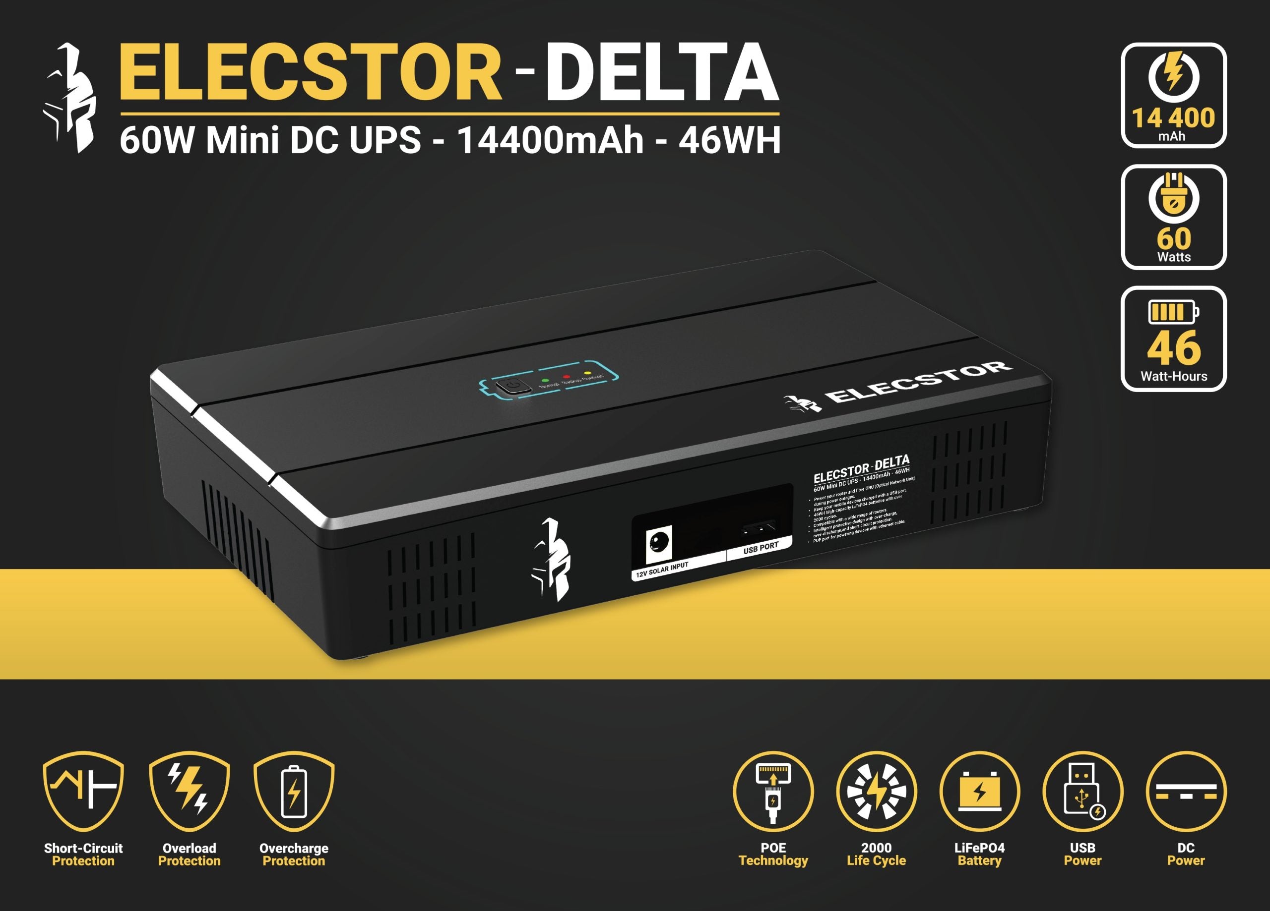 Elecstor - ELE-Delta - 60W Mini UPS 14400mAh - 46WH - Front