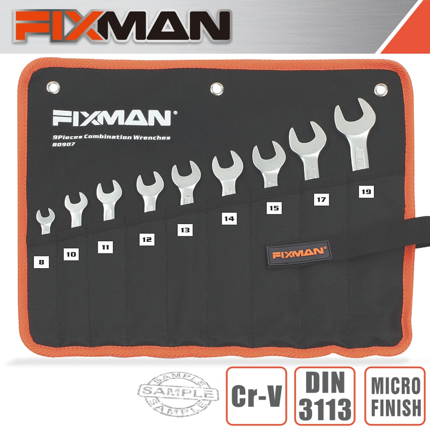 Fixman 9 Pcs Combination Spanner Set 8 10 11 12 13 14 15 17 19