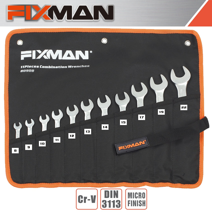 Fixman 11 Pcs Combination Spanner Set 8 9 10 11 12 13 14 15 17 19 22