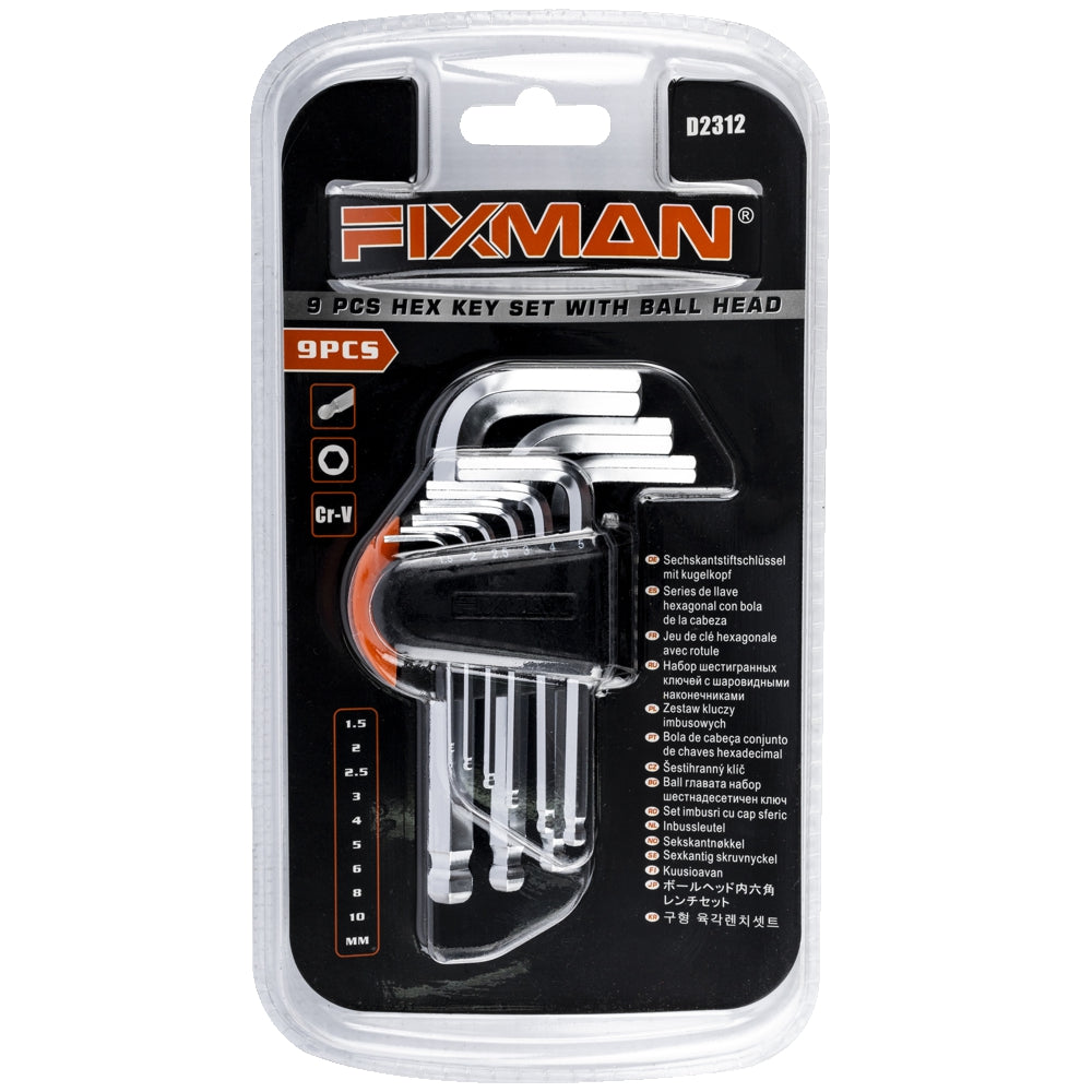 Fixman Hex Key Metric W/Ball Head 9 Pce 1.5 10 Mm