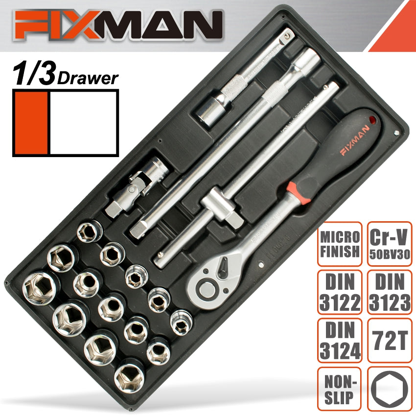 Fixman 19 Pc 1/2' Dr.Sockets & Accessories