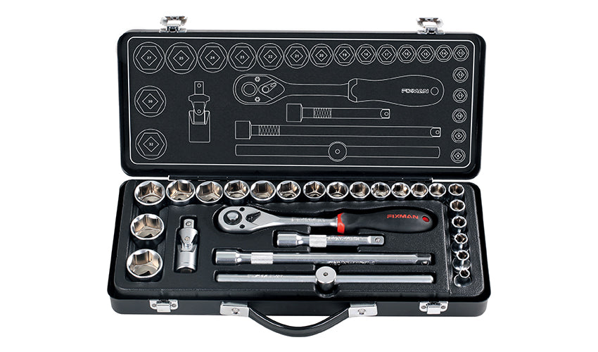 Fixman 26 Piece Socket Set 1/2' 8 25 27 30 &32 Mm