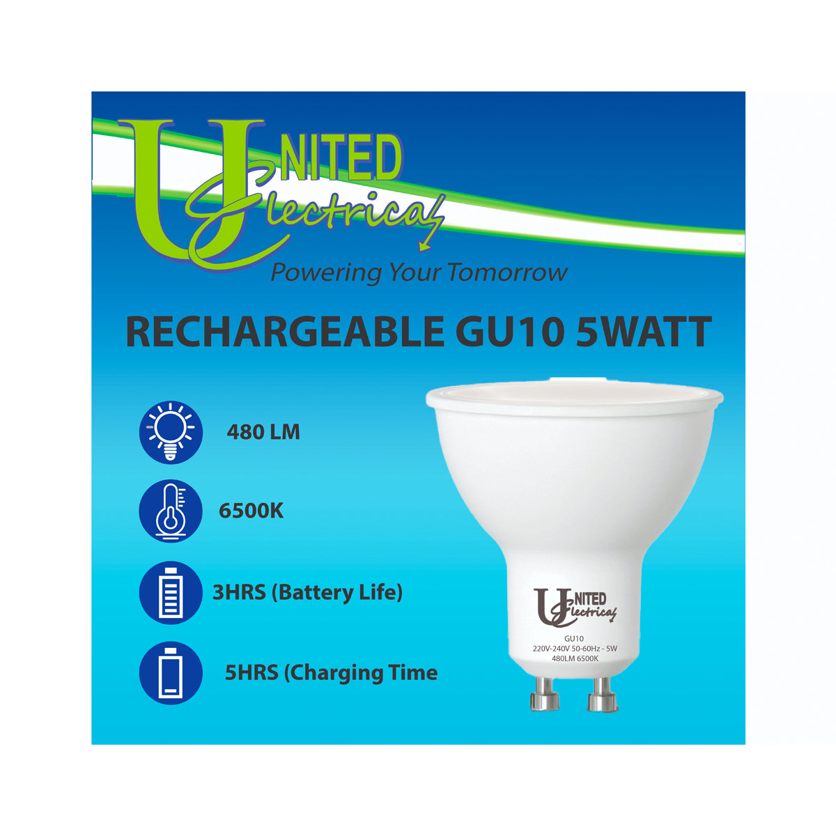 United Electrical Globe Rechargeable Gu10 5 W