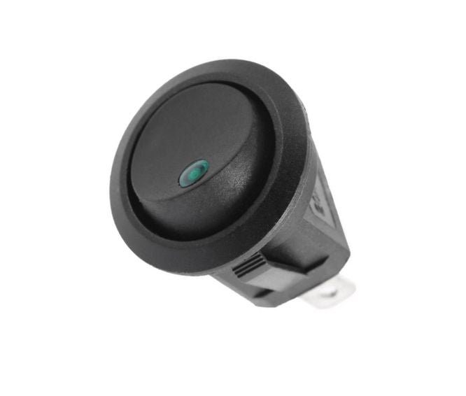 Round Rocker Switch 12 Vdc Spst W/Led Green Debulk Kcd1 8 101 En