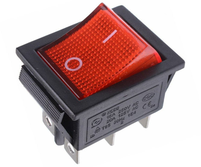 Rocker Switch Dpdt 32x25mm Red Illuminate 6 P Kcd2 2 202 N 220 V Rd