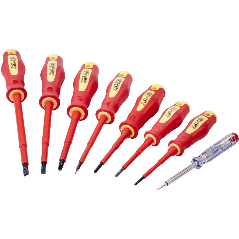 8 Pc Screwdriver & Tester Set Electricians Insulated Vde