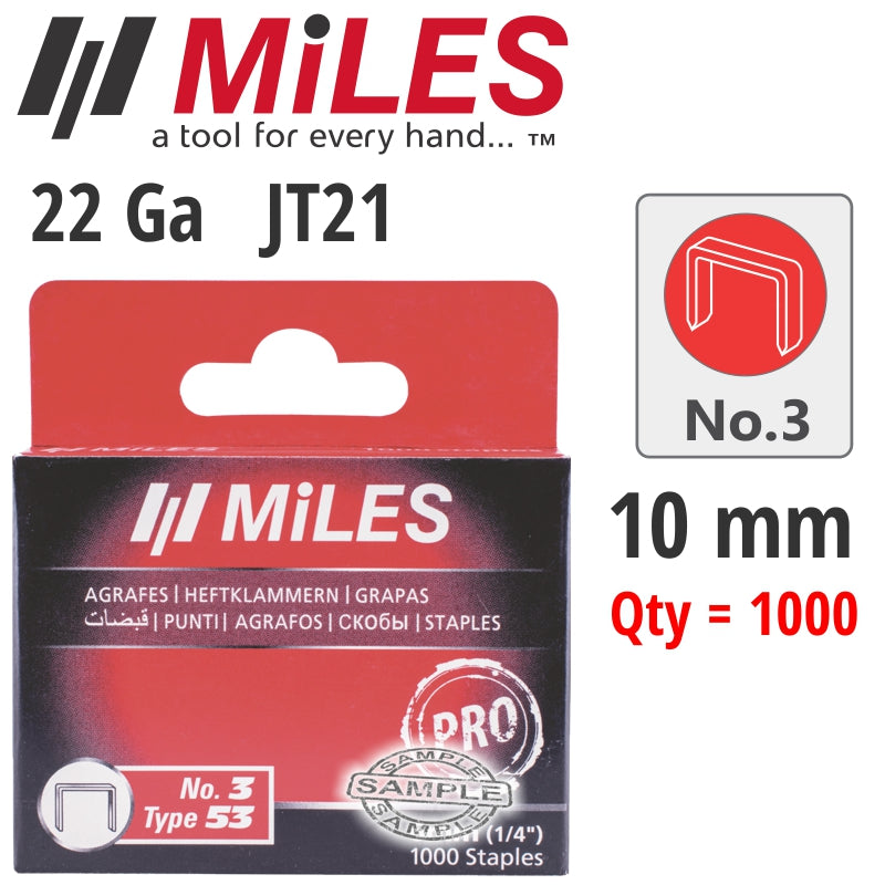 Galv Staples 22 G Jt21 10 Mm X 1000 Pcs Miles No3