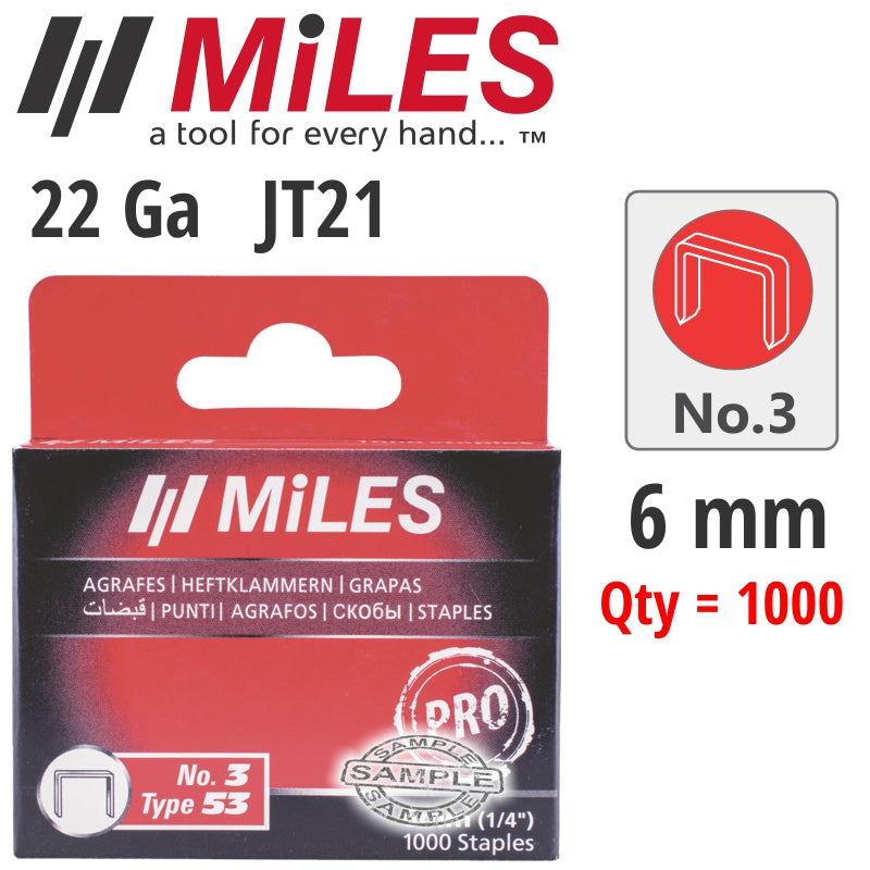 Galv Staples 22 G Jt21 6 Mm X 1000 Pcs Miles No3