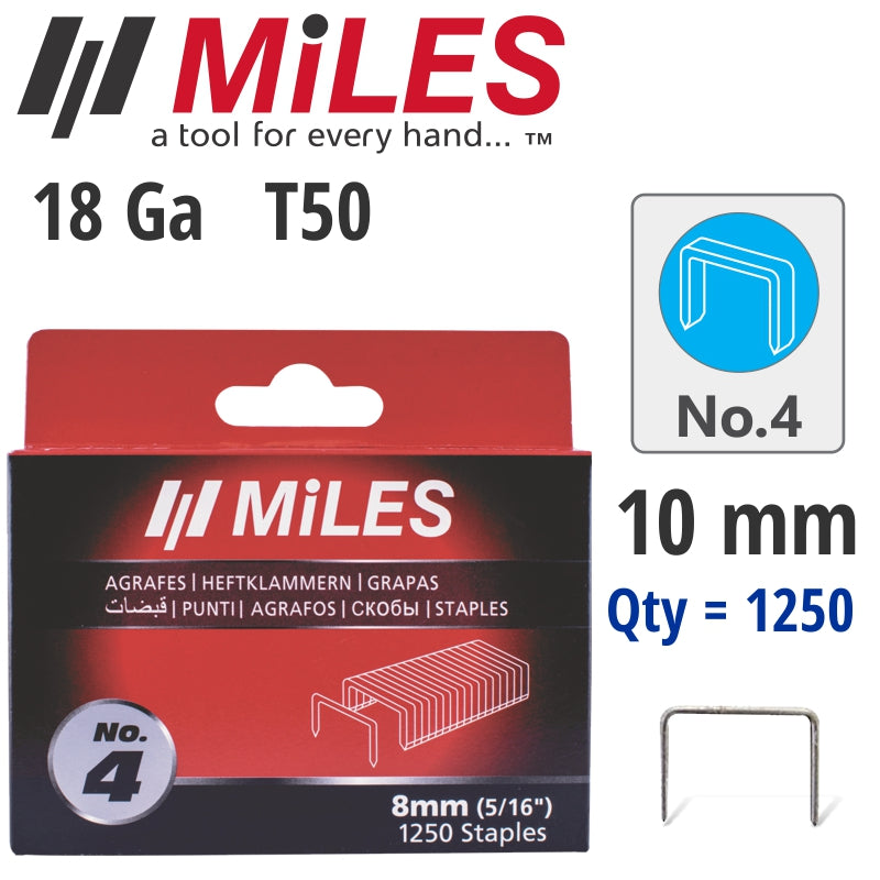 Galv Staples 18 G T50 10 Mm X 1250 Pcs Miles No4