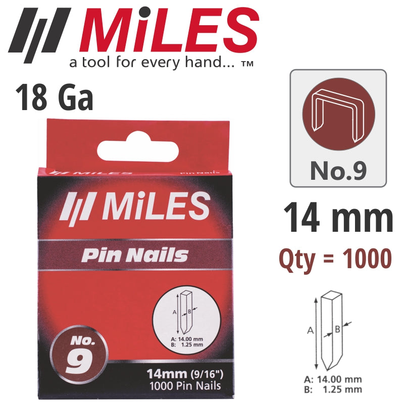 Galv Headless Pin 18 G 14 Mm X 1000 Pcs Miles No9