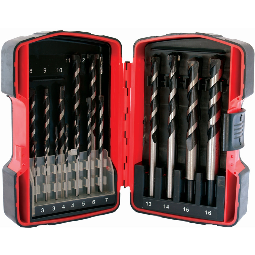 Masonry Drill Bit Set 16 Pc 3 16mm In Plastic Case