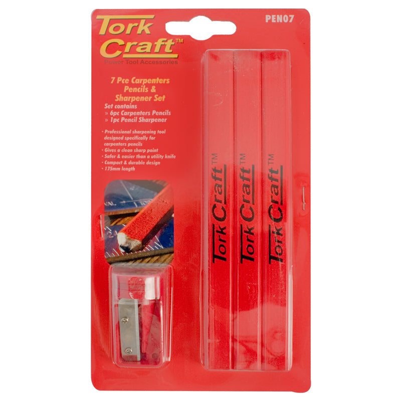 7 Pc Tork Craft Carpenters Pencil Set 6 X Pencil 1 X Sharpener