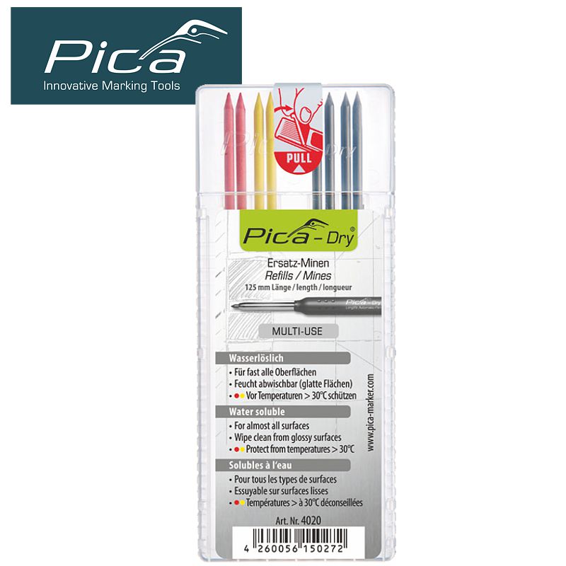 Pica Dry Refills 8 Pc Set 2 X Red, 2 X Yellow, 4 X Graphite